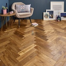 🌰 15/4 x 90mm Smoked Ammonia Oak Herringbone Parquet Engineered Flooring £54.99