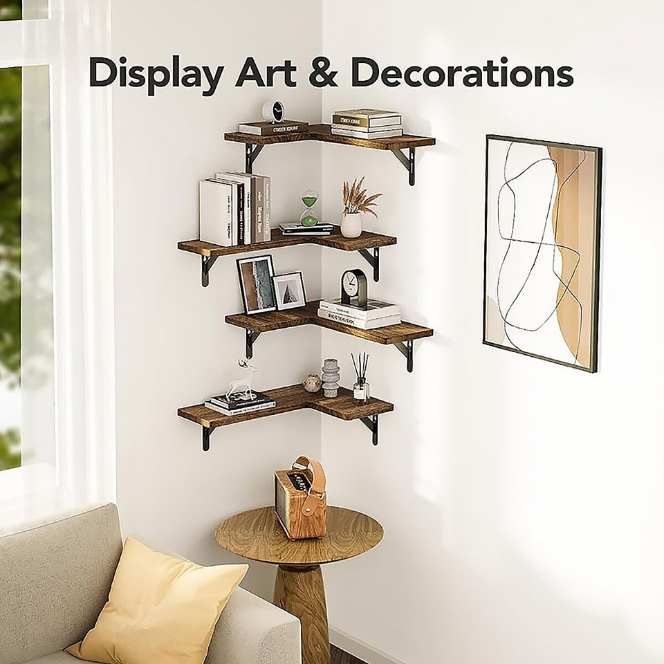 4X Floating Shelf DIY Corner Hanging Shelves Wall Mounted Storage Wood
