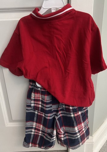 Gymboree Boys Set Sz 8 4th Of July Red White Blue Polo Plaid Shorts EUC - Picture 2 of 10