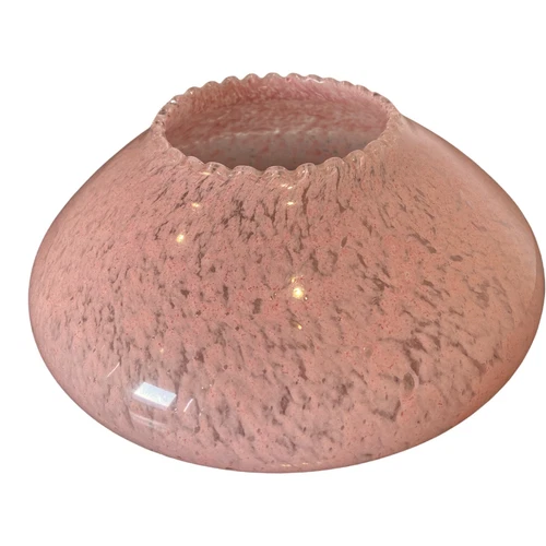 MURANO HAND-MADE VINTAGE PINK SPECKLED VASE RIBBED RIM ART GLASS HOME DECOR