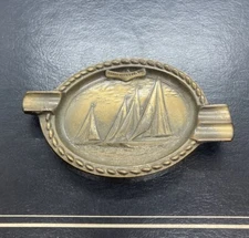 LURAY CAVERNS ornate metal ashtray Virginia Sailboats Rare As Shown