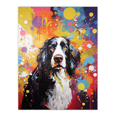English Springer Spaniel Hund Haustier Portrait bunt lebendig Kunst Poster Druck
