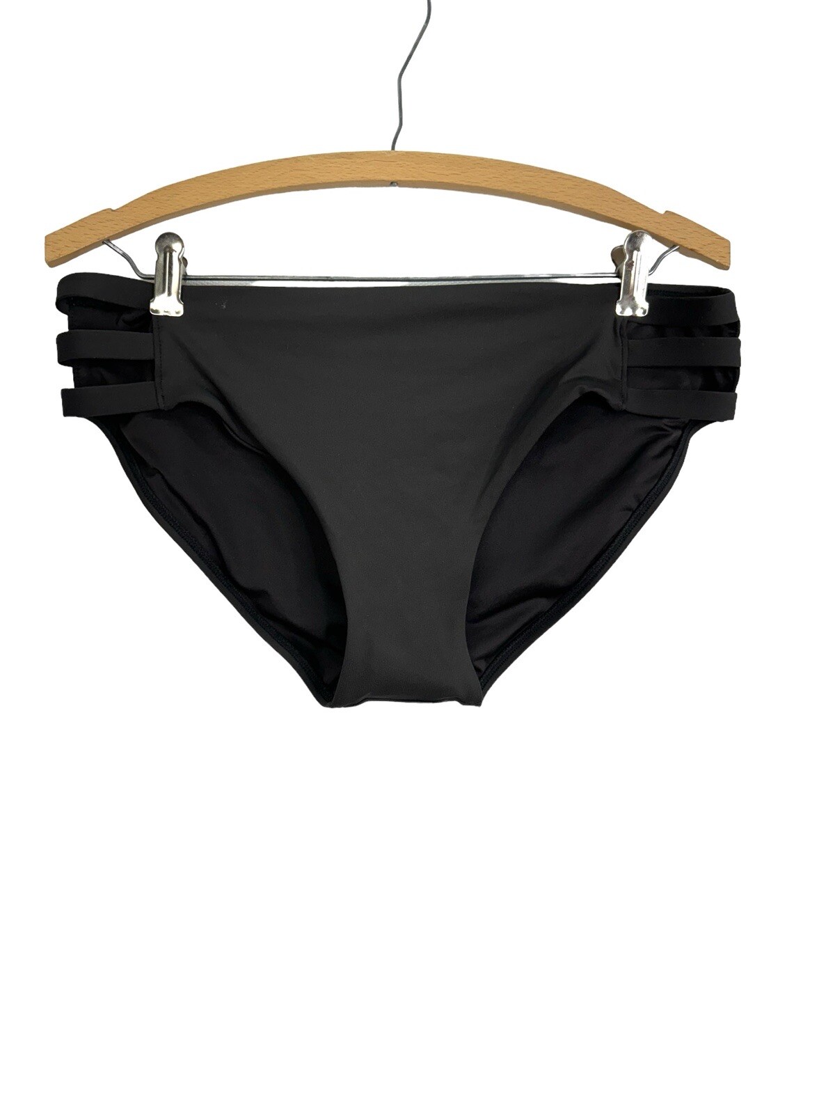 Pantalones de natación de bikini Sun Lab para mujer talla grande negros de corte alto recortes laterales