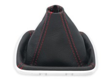 PER FORD KUGA 2 2012-2019 CUFFIA LEVA CAMBIO PELLE NERA CUCITURE ROSSE