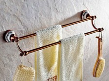 Rose Gold Brass Wall Mount Bathroom Double Towel Bar Rail Towel Holders 2ba382