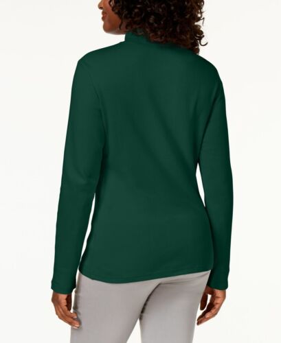 NWT Karen Scott 3X Cotton Knit Mock-Neck Top Spruce Knit Green Essentials 3348 - Picture 2 of 2