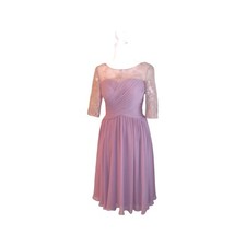Azazie Chiffon Dress Lace Sleeve Party Cocktail Formal Mauve Pink Sz 4/ #5145