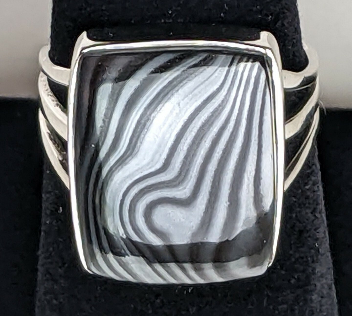 Sterling Silver Psilomelane Ring Unique Striped S… - image 1