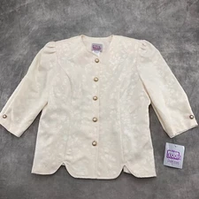 California Looks Jacket Women 10Petite Ivory Damask Gold Buttons VTG 90s Formal