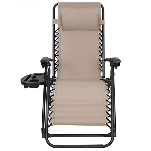 2PC Zero Gravity Reclining Lounge Chairs Folding Patio Garden Beach Deck Tray - Picture 12 of 12