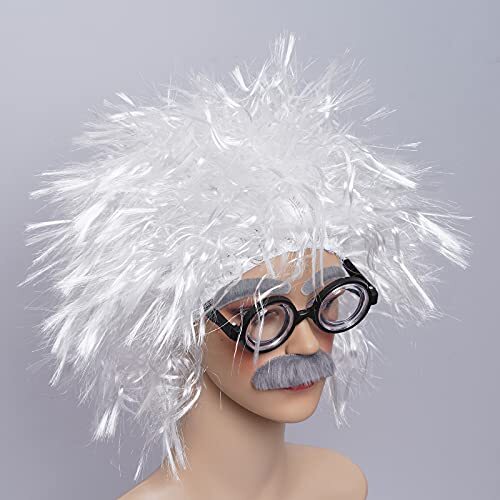 Verrückter Wissenschaftler Perücke Kostüm mit Brille Schnurrbart Augenbrauen für Cosplay Kostüm - Bild 5 von 8