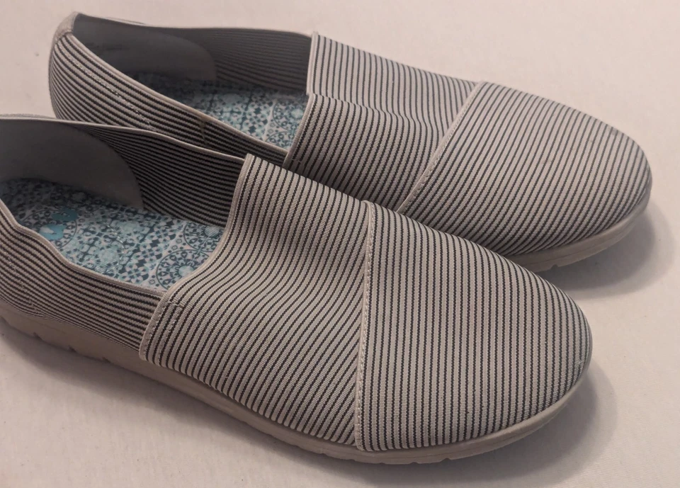 YUU Bisel Azul Gris Rayas Elástico Sin Cordones Para Mujer Talla 8M Foto 2 de 4