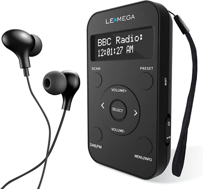 LEMEGA PR1L Pocket DAB Radio, FM Radio, Portable DAB+ Radio, Headphone Included,