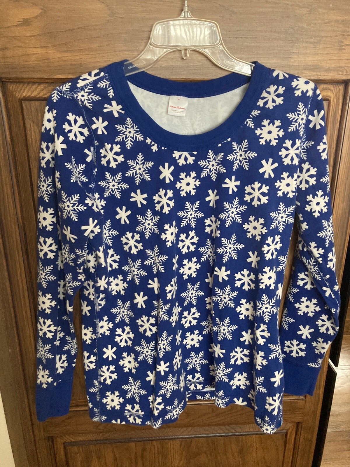 Hanna Anderson Pajama Top Unisex Extra Large  Organic Cotton Blue Snowflakes