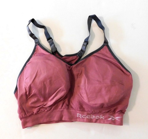 Reebok Sports Bra Racerback 2XL Pink Gray Trim Adjustable Straps Removable Pads - Picture 4 of 8