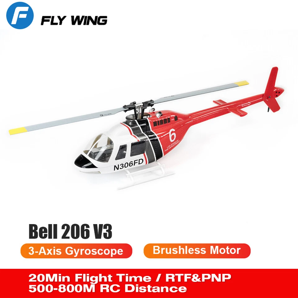 Flywing Bell 206 V3 6CH 3D GPS Hovering Auto Return RC RTF Helicopter 2 Battery - Image 3 of 4