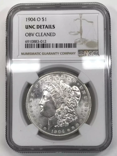 1904 O Morgan Silver Dollar NGC UNC-Details (obv cleaned) - nice attractive coin