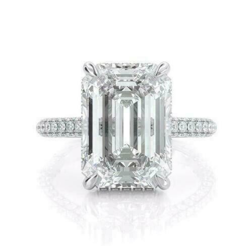3 Ct Emerald Cut Simulated Diamond Engagement Wedding Ring 14k White Gold Plated - Picture 1 of 10