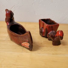 Vtg Pair McMaster Craft Pottery Native American In Canoe Planter 1000 Islands 