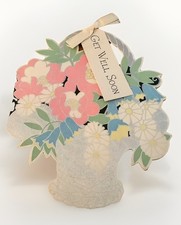 BEAUTIFUL GET WELL 1930s Vintage greeting card basket of flowers Art Deco