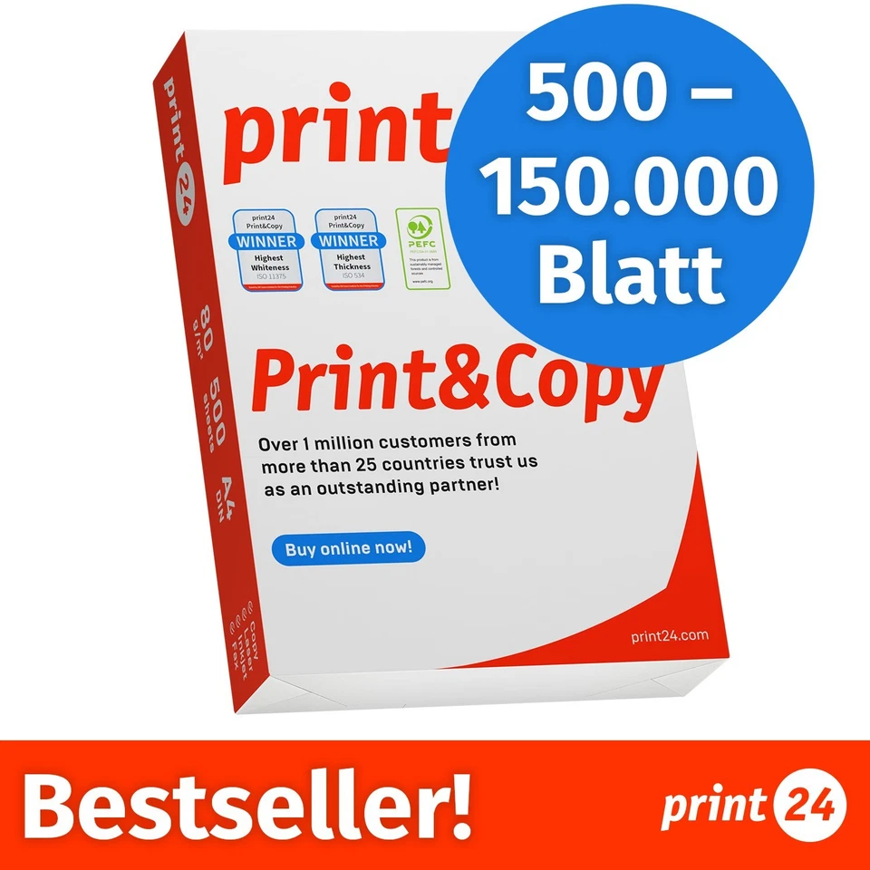 print24 Druckerpapier Kopierpapier 500 - 150000 Blatt A4 80g Premium Hochweiß - Bild 1 von 2