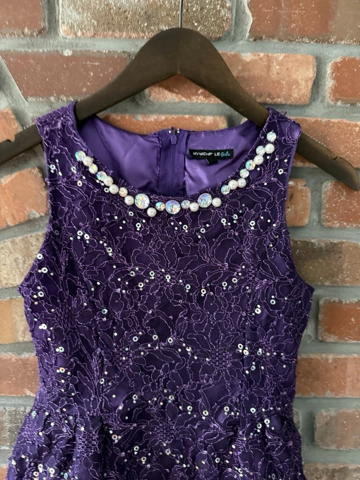 Vestido de festa My Michelle infantil meninas lantejoulas roxas renda feriado Natal tamanho 14 - Imagem 4 de 4