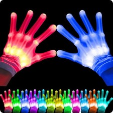 12 Color LED Light Up Gloves Finger Flashing Toys for Halloween Birthday Party