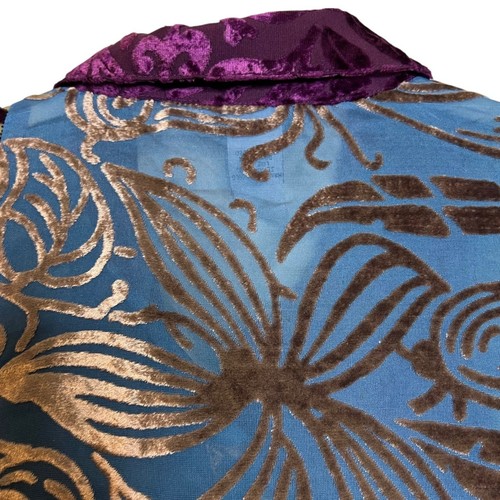 Y2K Vtg Burnout Velvet Patchwork Boho Festival Shirt M Purple Blue Green Art - Picture 4 of 6