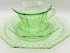 Vintage Heisey? Cambridge? DECO ETCHED Octagon Cup Saucer Plate Depression Glass