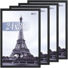 VCK 24x36 Poster Frames Black 4 Pack, Textured Exclusive Solid Wood Picture F...