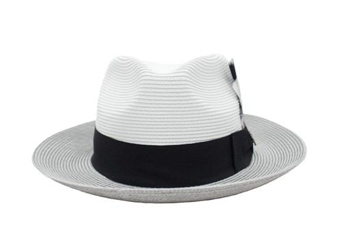 Men's Bruno Capelo Fedora 100% Poly Braid White Silver Black SB-335 - Picture 2 of 8