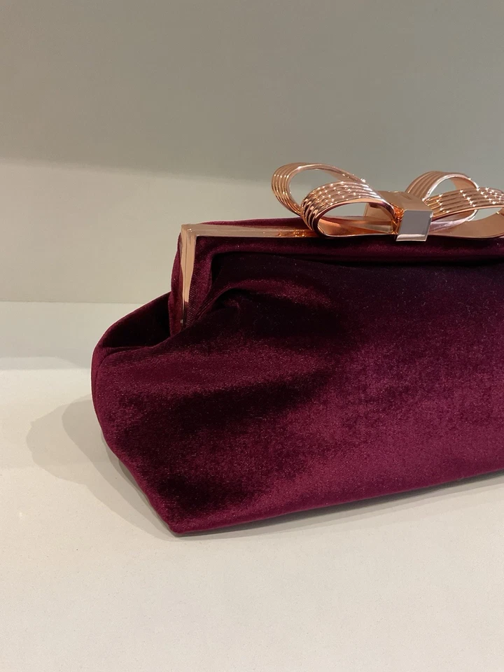 Ted Baker Velour Burgundy Rose Gold Clutch Bag - Image 3 of 4