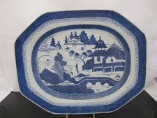 CHINESE Export CANTON Blue Village Porcelain 15" Serving Tray Platter CHINESE Export CANTON Blue Village Porcelain 15" Serving Tray Platter - Image 1