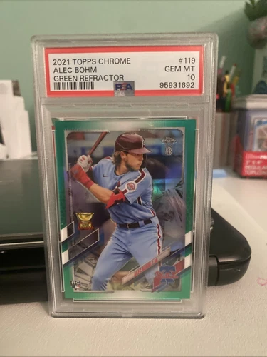 2021 TOPPS CHROME GREEN REFRACTOR #119 ALEC BOHM ROOKIE RC 22/99 PSA 10