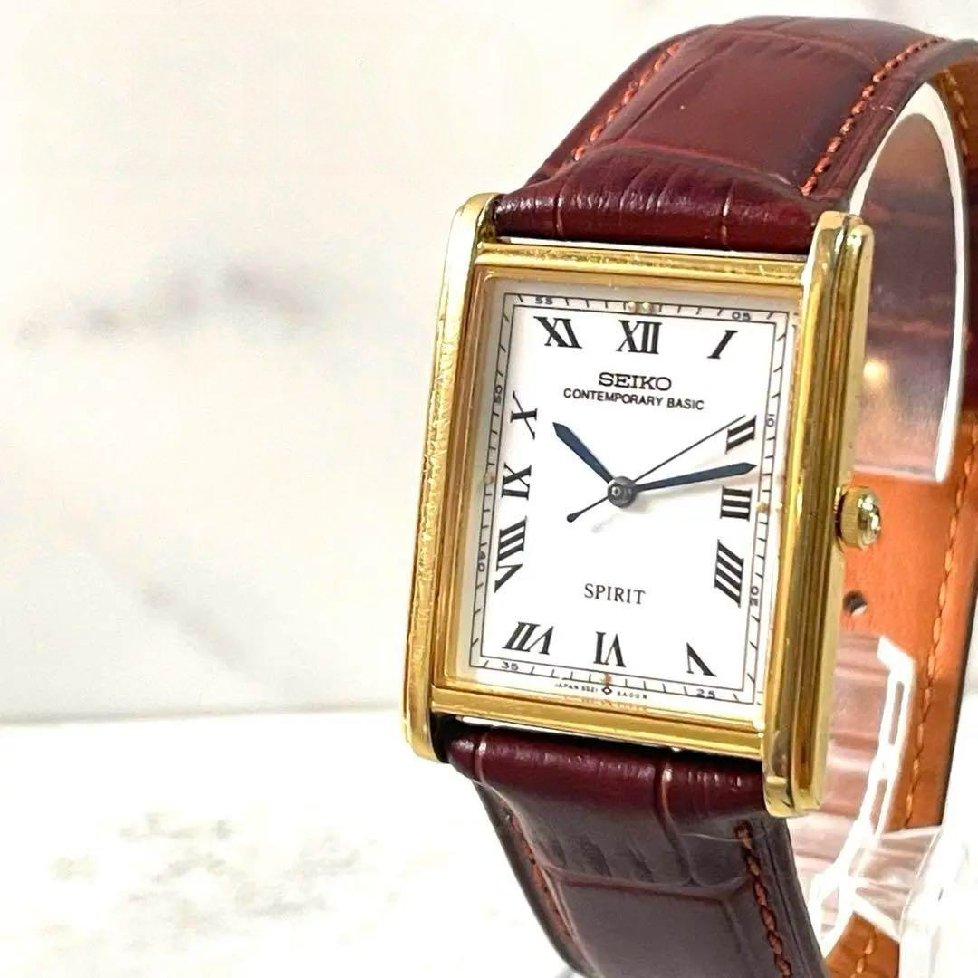 Basic Tank Brown SEIKO Leather Strap Watch Contemporary Quartz SPIRIT - vintagewatches.pk