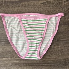 Pink By Victoria s Secret, Medium, Pink Stripe Cotton String, Bikini Panty