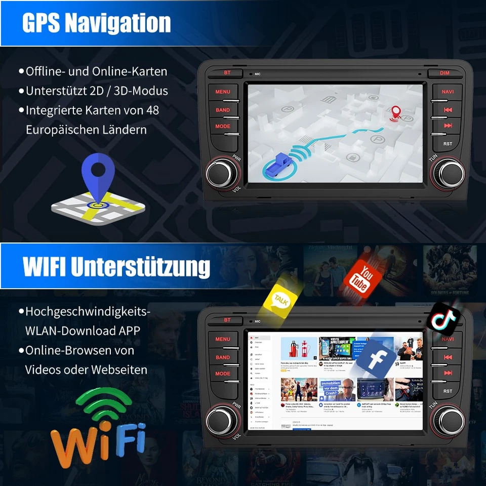 Autoradio Android 14 2+64GB Carplay GPS RDS Navi WiFi Für Audi A3 S3 8P RS3 8P1 - Bild 3 von 4