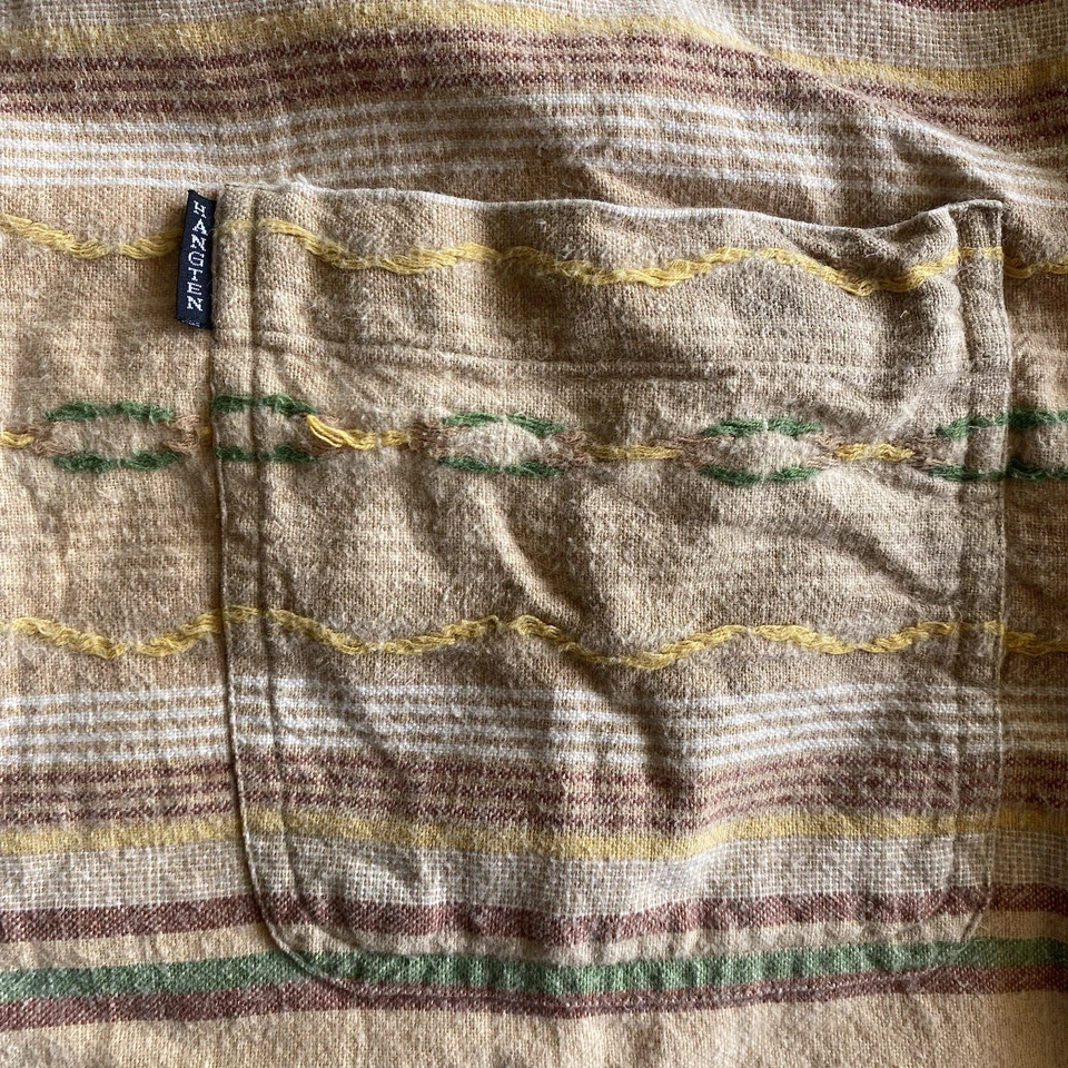 Vintage Hang Ten Striped Cotton Shirt XL Beige Multicolor Long Sleeve Made India - Image 3 of 4