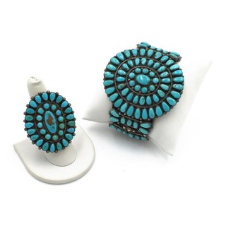 Southwest Sterling Silver Turquoise Petite Point Cluster Cuff Ring Lot 2#S3610 5