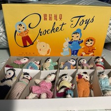 Vintage Crochet Toys Mini Handmade Amigurumi Dolls Set of 12 Made in China NOS
