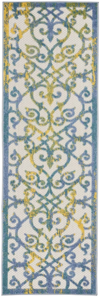 Nourison Aloha Indoor/Outdoor Ivory Blue 2' x 6' Area Rug, Transitional, Fren... - Image 2 of 4