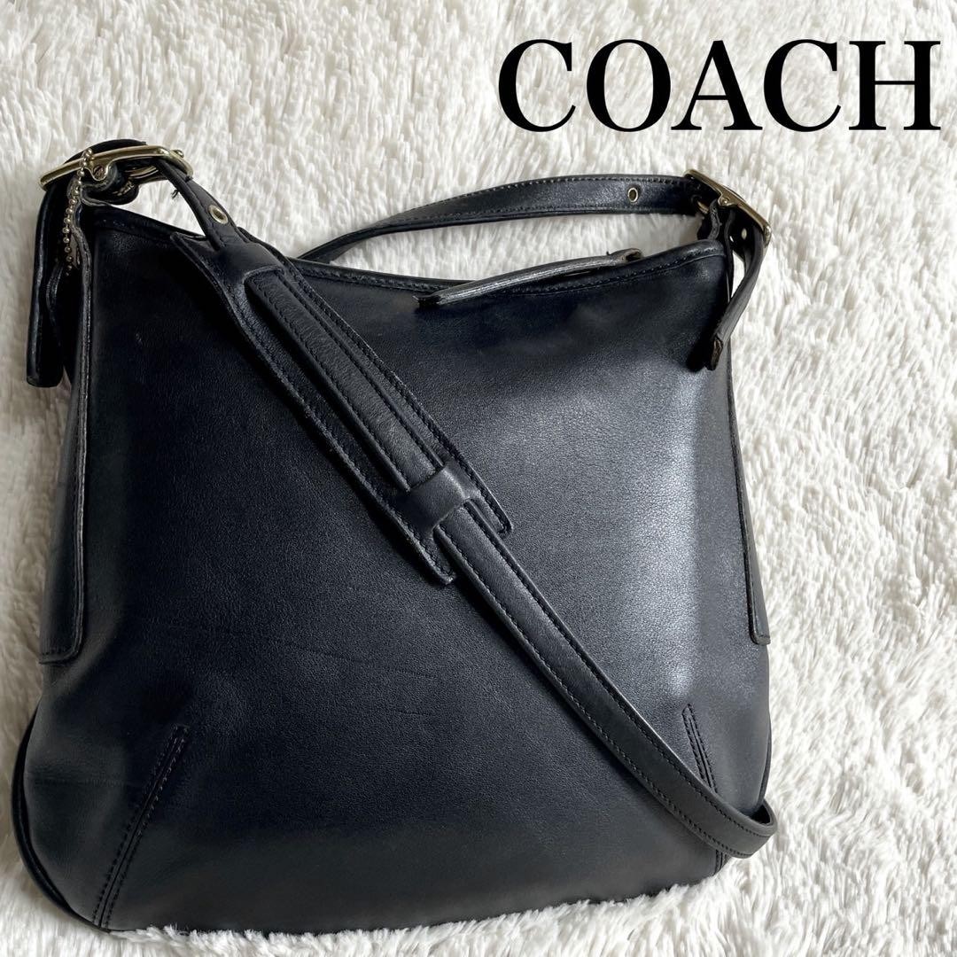Vintage Coach All Leather Sacoche Shoulder Bag Black #ED BAA