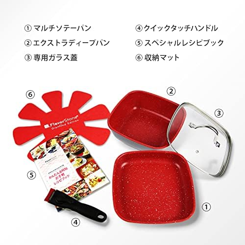 Flavor Stone Diamond Edition 6 Piece Set Red Frying Pan Square New