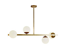 Modern Globe Chandelier, Linear Brass Pendant Light, Kitchen Island Lighting