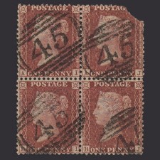 Z60_00 GB QV 1857 1d PLATE 36 SG41-C10(4) AI-AJ-BI-BJ GU BLOCK OF 4 BALDOCK 45