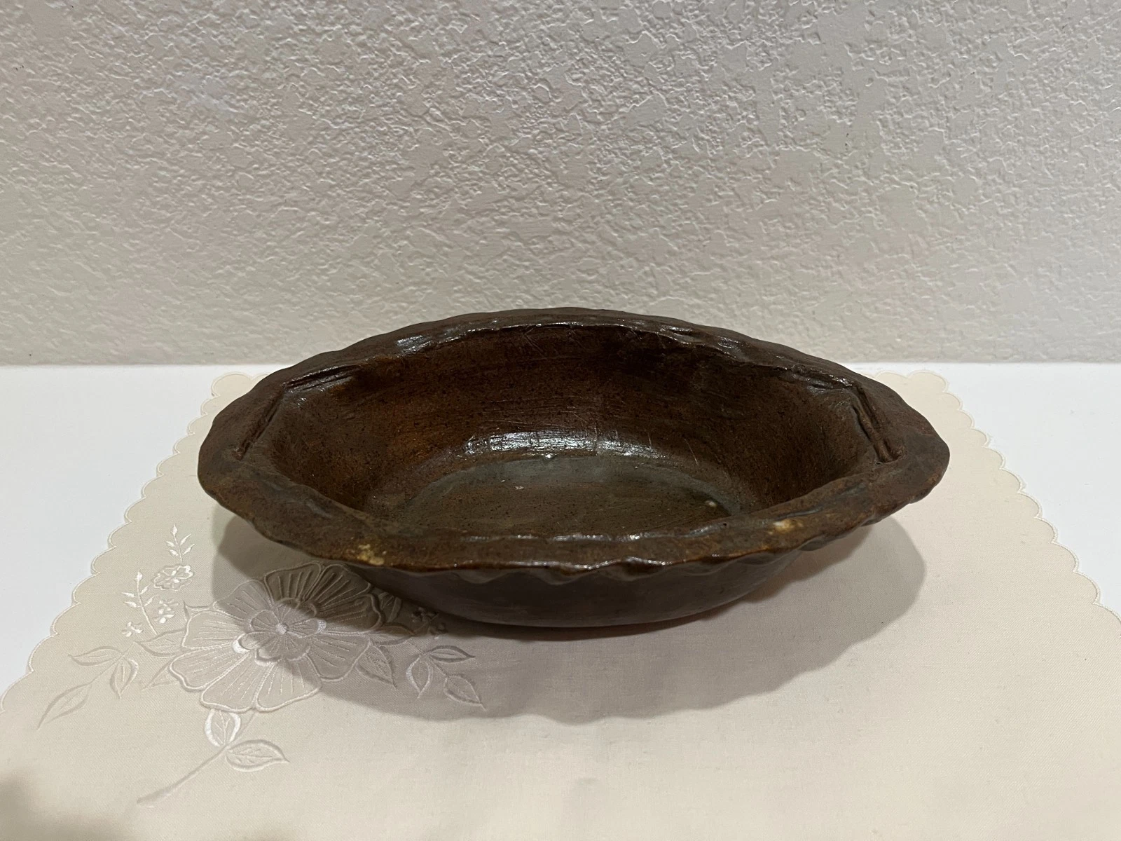 Vintage MCM Studio Pottery Oval Brown Stoneware Baking Dish Pie Plate 11.5"