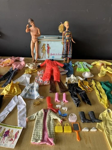 Vintage Barbie and Ken Doll Lot From 1966 Made In Japan with Clothes And Case