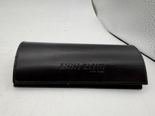 Anne Klein Eyeglass Case Brown Hard Shell Snap Close Logo