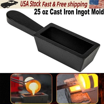 25 oz Cast Iron Loaf Bar Ingot Mold Lead Handle Melting Gold Silver Copper Scrap