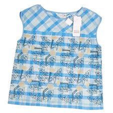 Mina Perhonen Sleeveless Cotton Blouse Allover Pattern Blue Size 36